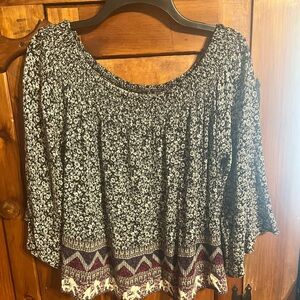 Floral Black and White Women's Top